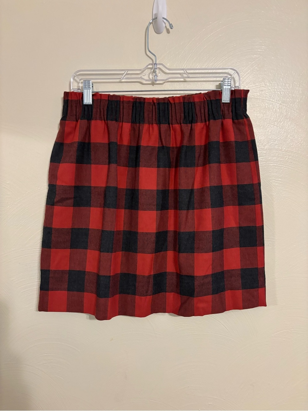 J.Crew Buffalo Plaid Mini Skirt Size 10 Red Black Elastic Waist